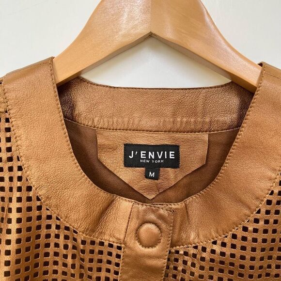 J’Envie Leather Jacket Metallic Copper 3/4 length sleeves snaps size women’s M - Picture 3 of 11